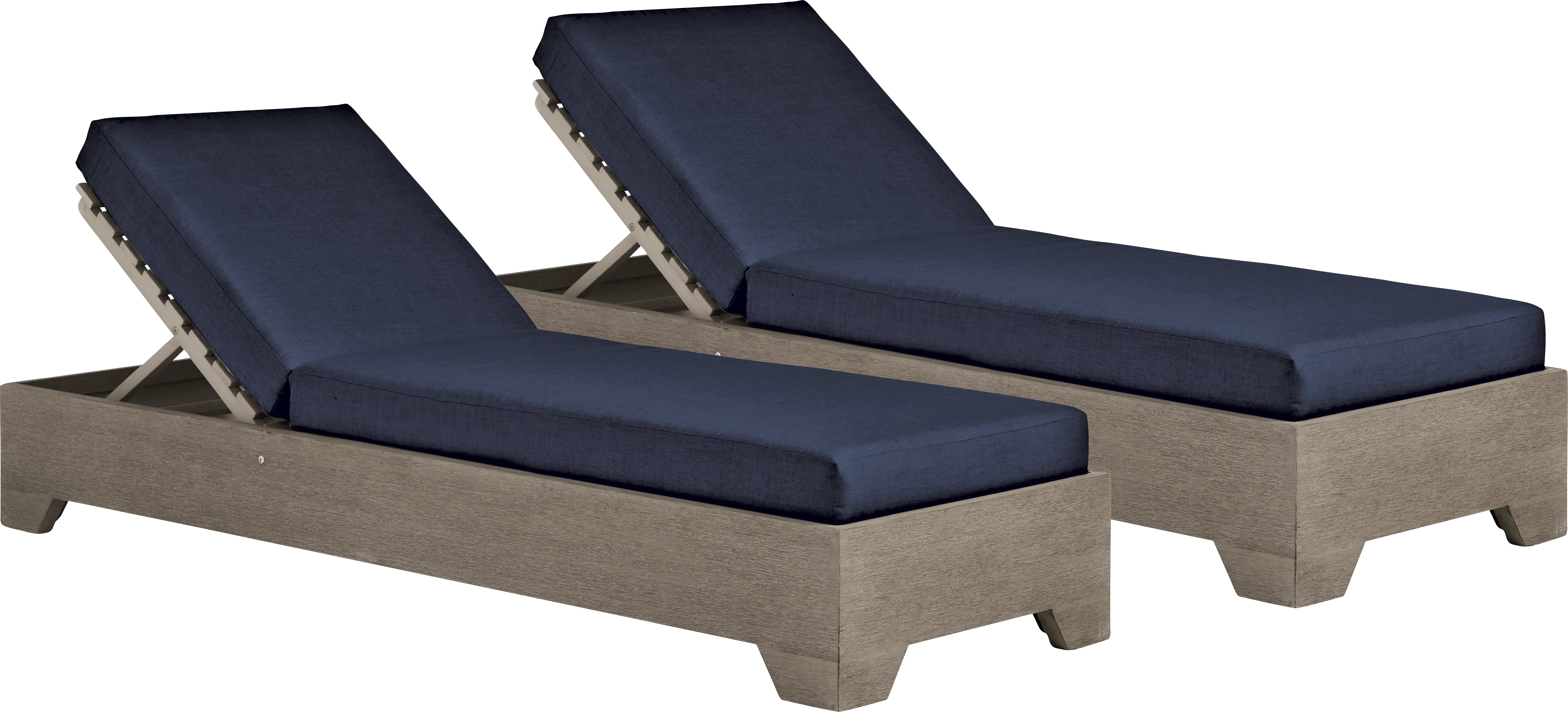 Lake Tahoe Gray Outdoor Chaise with Indigo Cushions, Set of 2 - Thumbnail - Image 1
