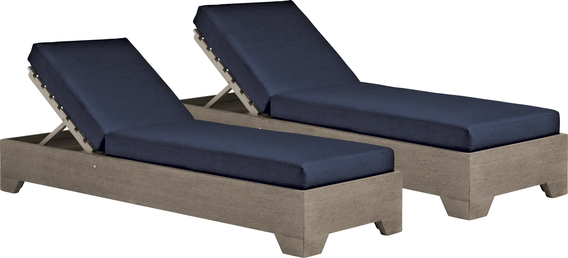 Lake Tahoe Gray Outdoor Chaise with Indigo Cushions, Set of 2 - Image 1
