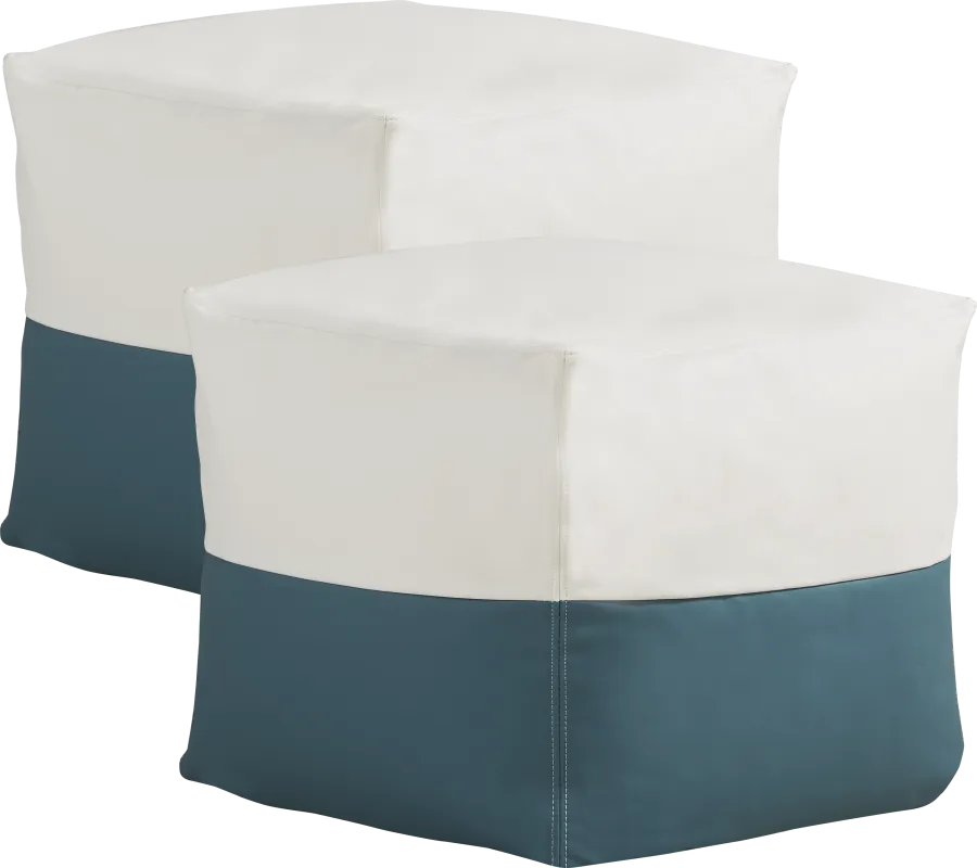 Pall Teal Outdoor Pouf Ottoman, Set of Two