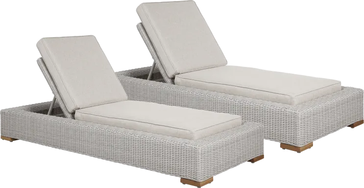 Patmos Gray Outdoor Chaise with Linen Cushions, Set of 2