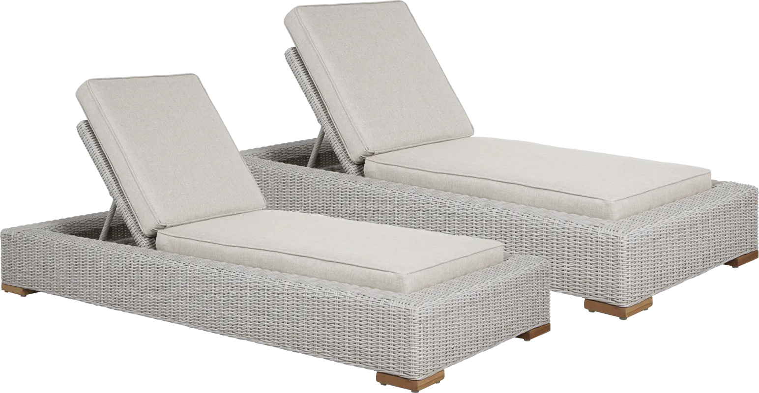 Patmos Gray Outdoor Chaise with Linen Cushions, Set of 2
