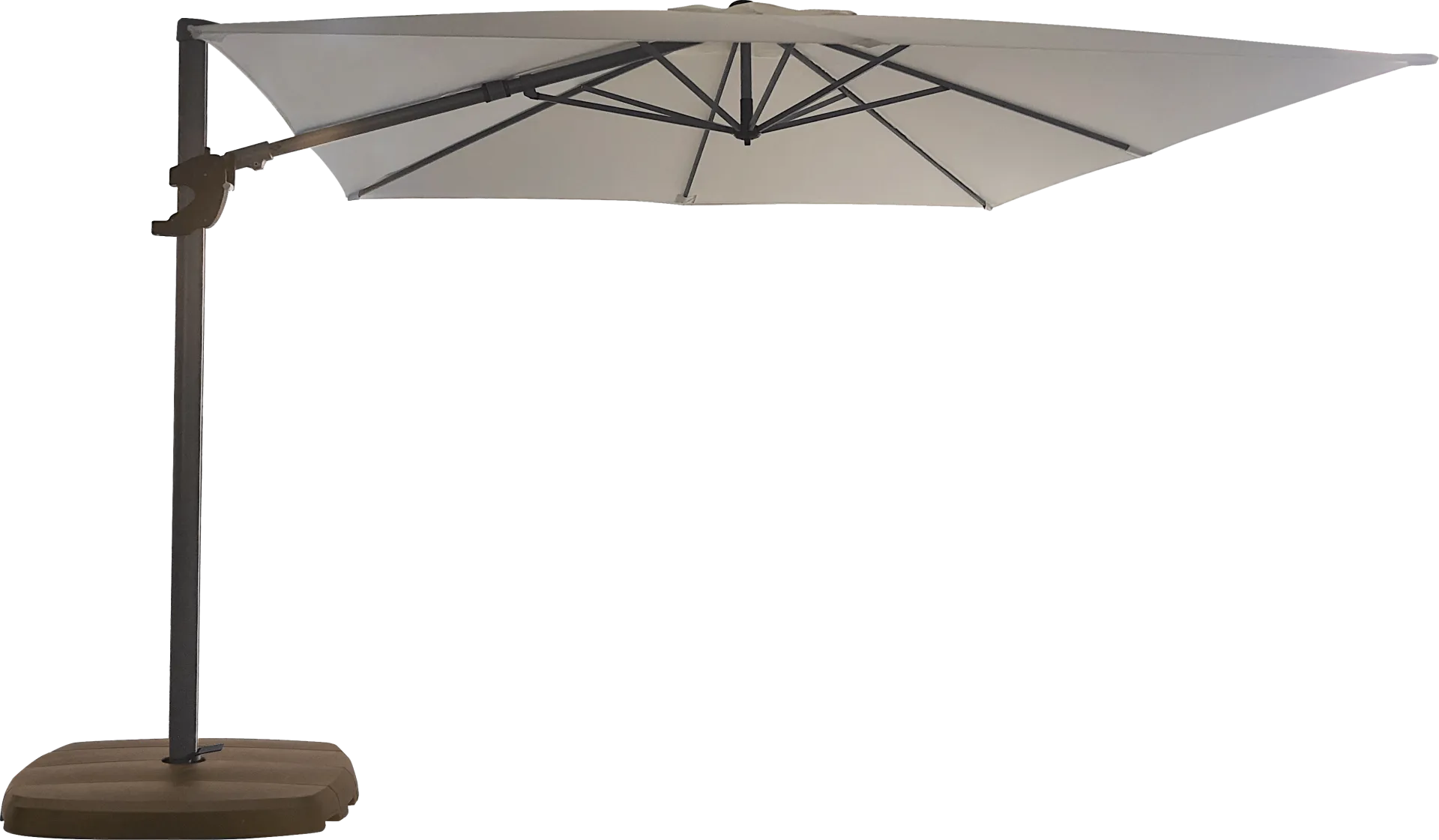 La Mesa Cove 10' Square Flax Outdoor Cantilever Umbrella with Base and Stand - Image 1