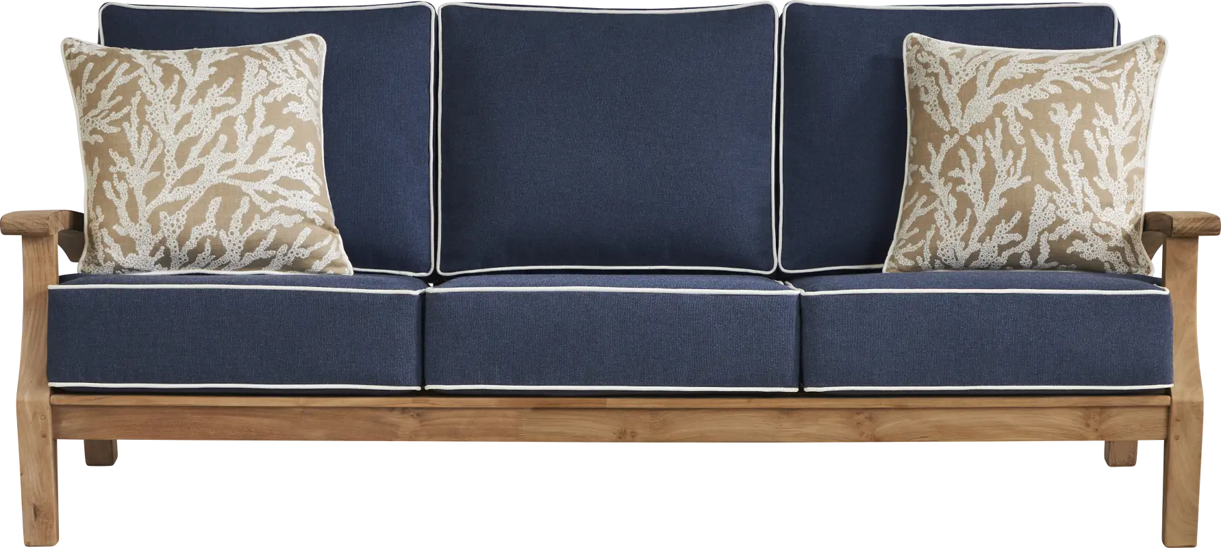 Pleasant Bay Teak Outdoor Sofa with Indigo Cushions