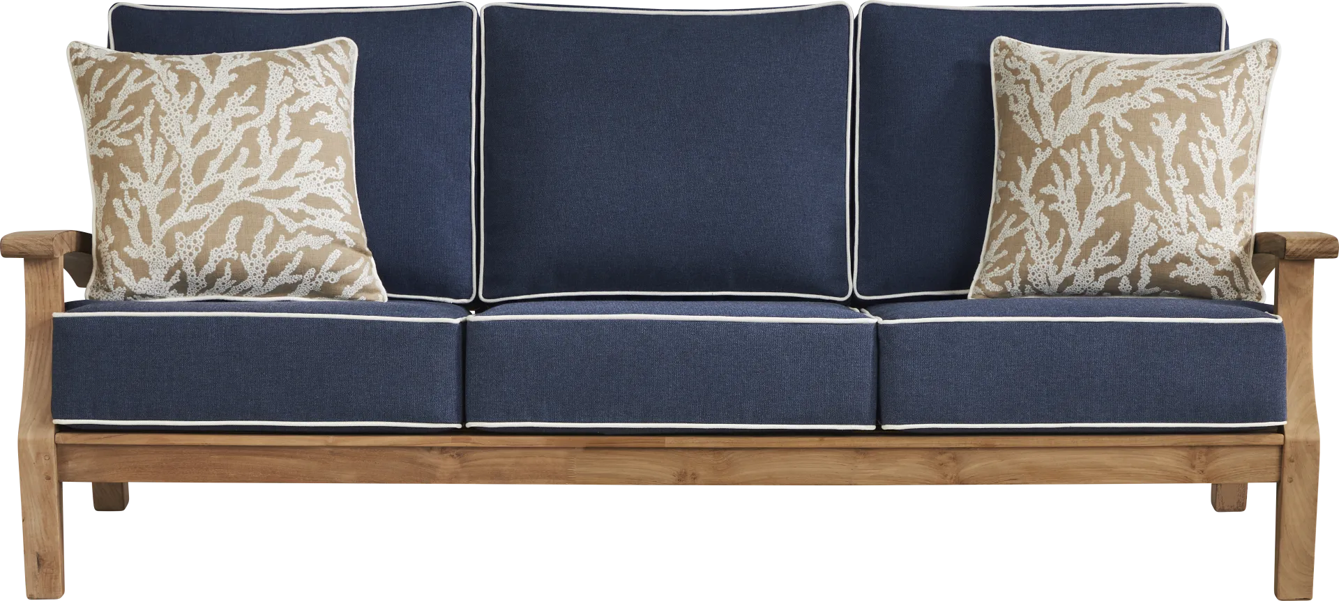 Pleasant Bay Teak Outdoor Sofa with Indigo Cushions - Image 2