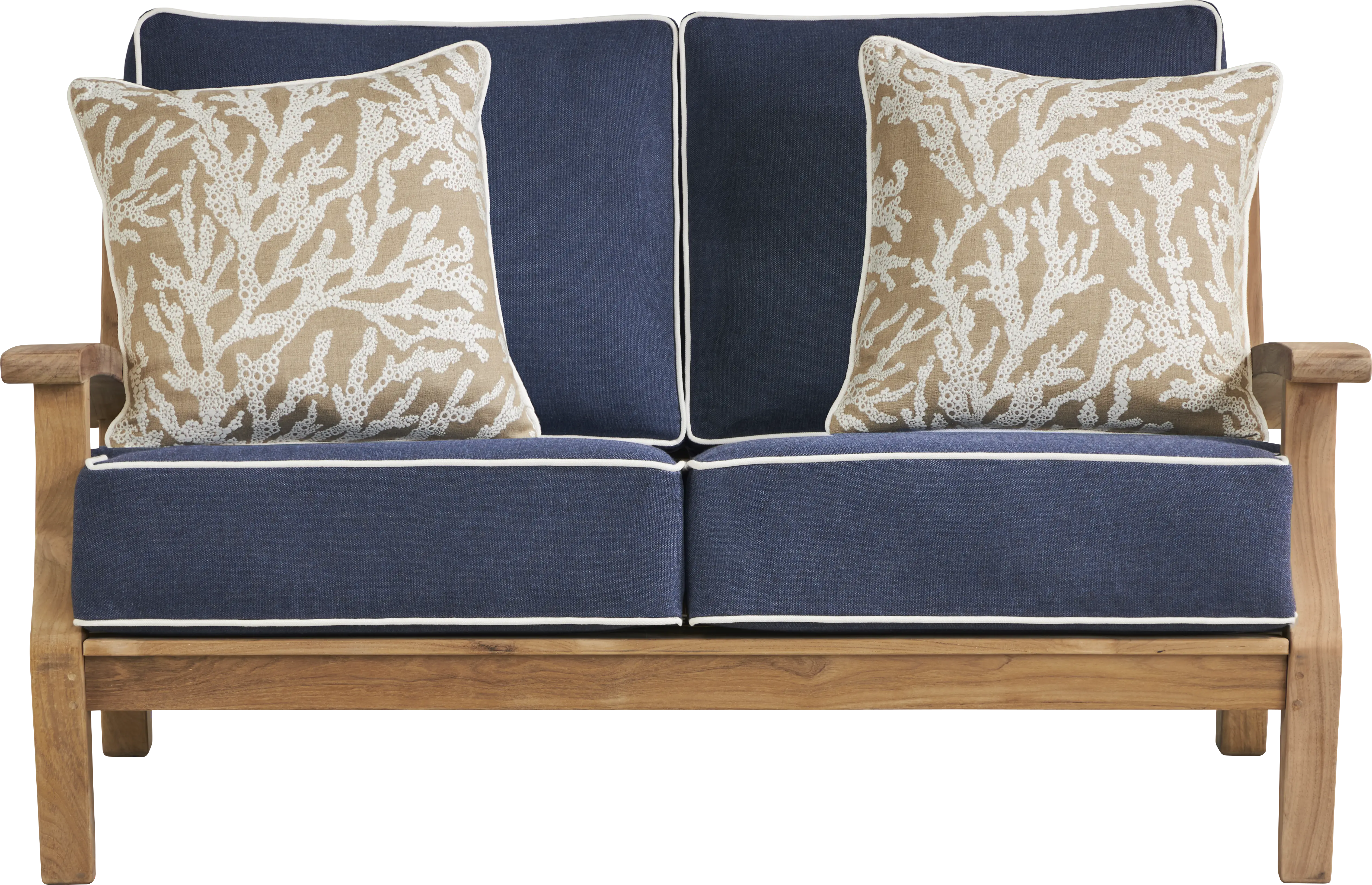 Pleasant Bay Teak 4 Pc Outdoor Loveseat Seating Set with Indigo Cushions - Thumbnail - Image 2