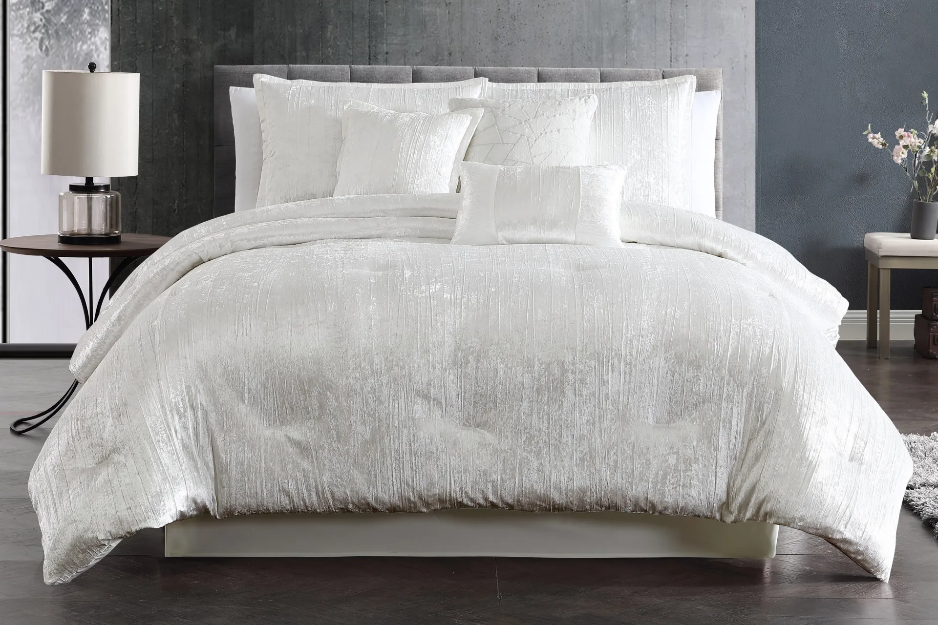 Recine White 7 Pc Queen Comforter Set - Image 1