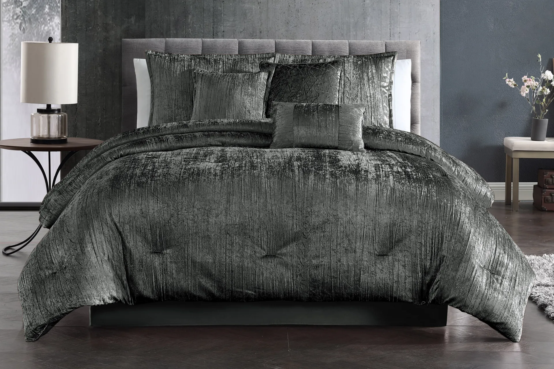 Recine Charcoal 7 Pc Queen Comforter Set - Image 1