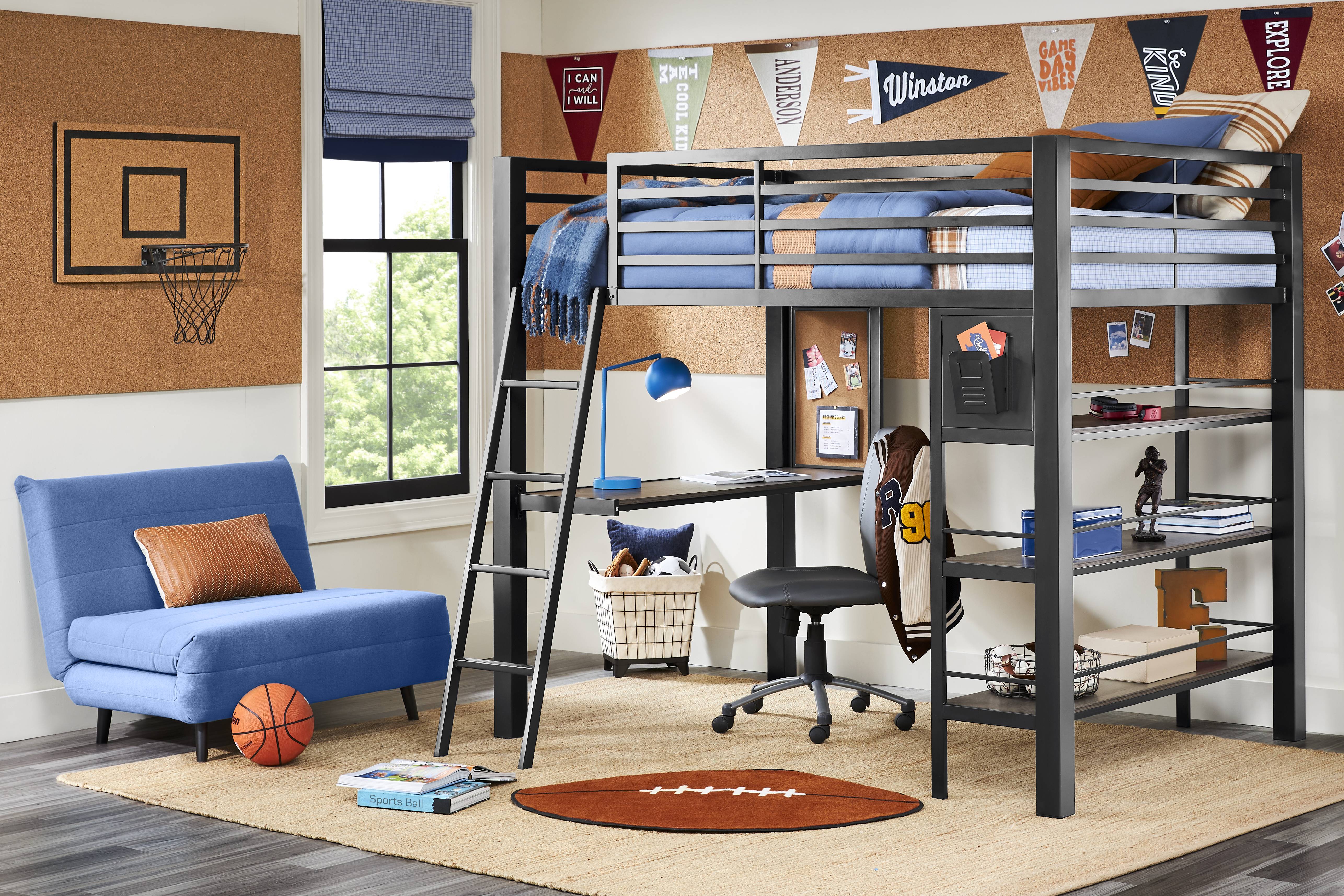Kids Colefax Avenue Dark Gray Full Loft Bed with Desk and Bookcase - Thumbnail - Image 2