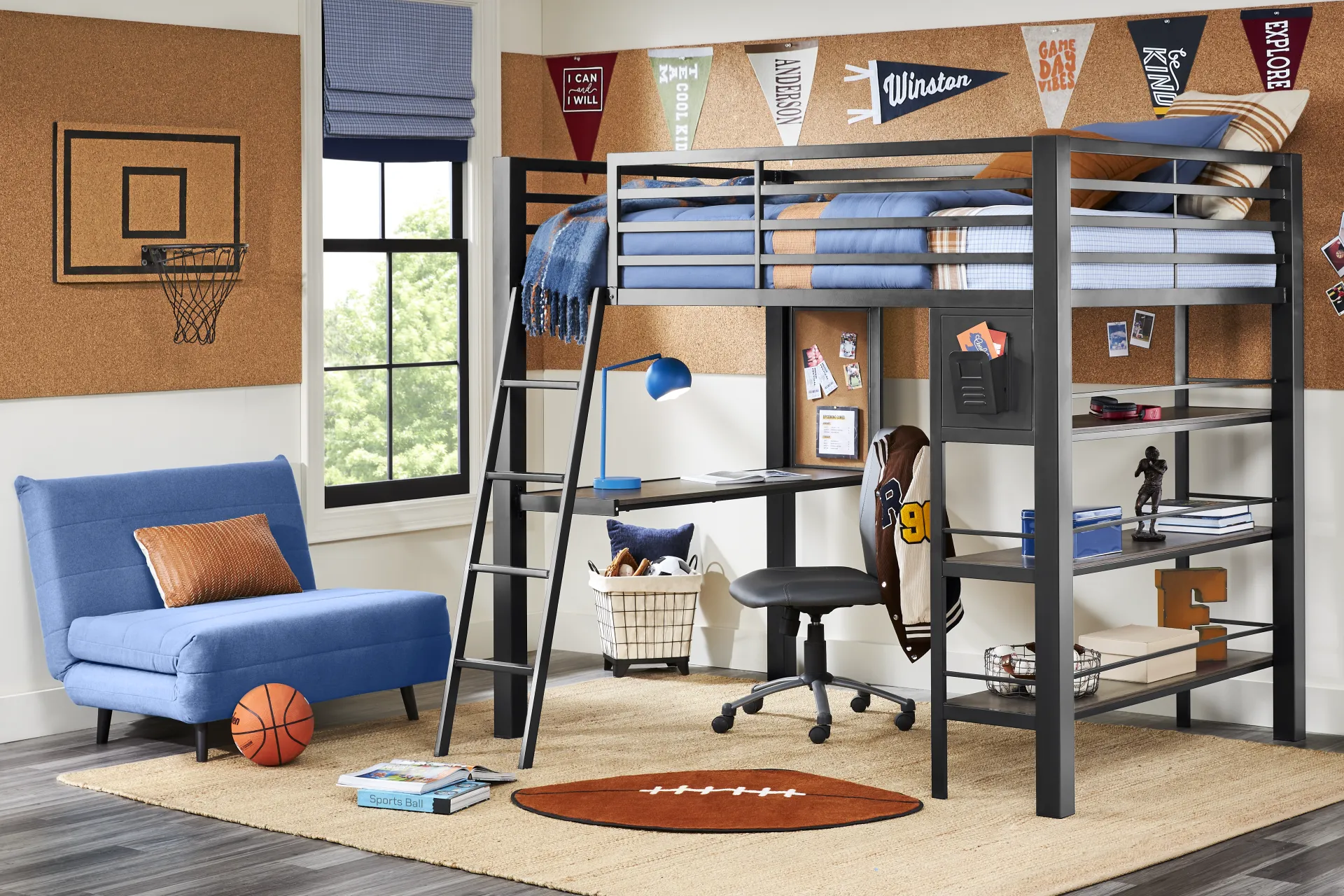 Kids Colefax Avenue Dark Gray Full Loft Bed with Desk and Bookcase - Image 1