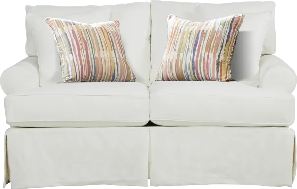 Beachside Walk White Denim Slipcover Loveseat