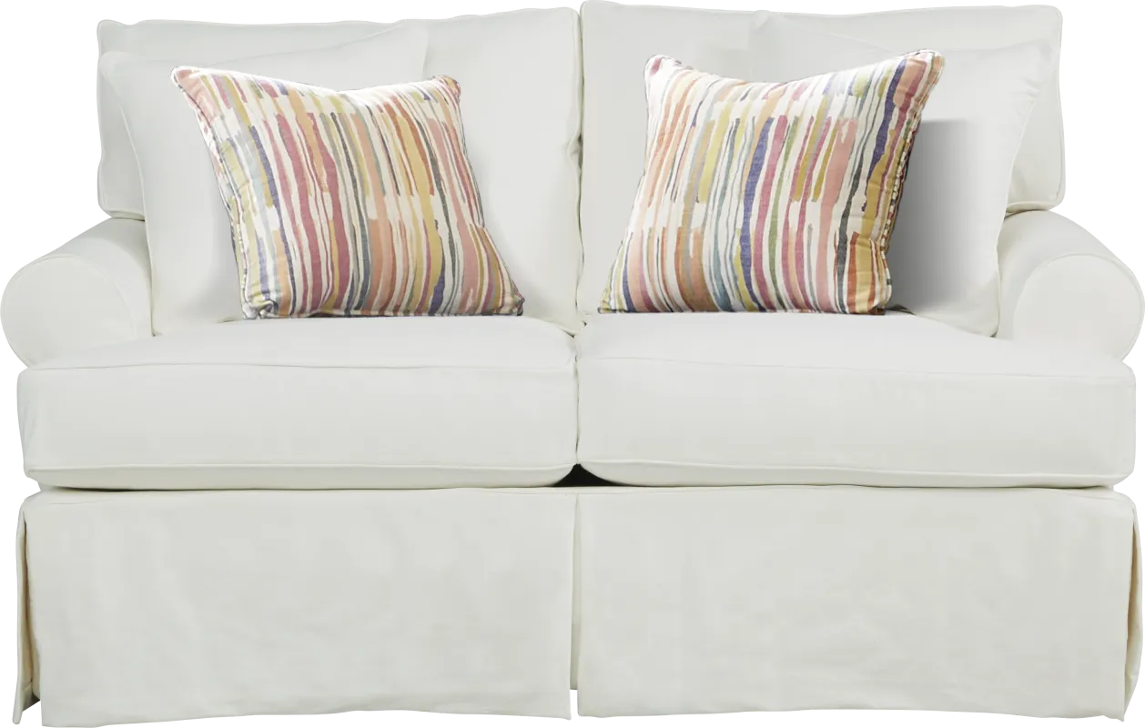 Beachside Walk White Denim Slipcover Loveseat