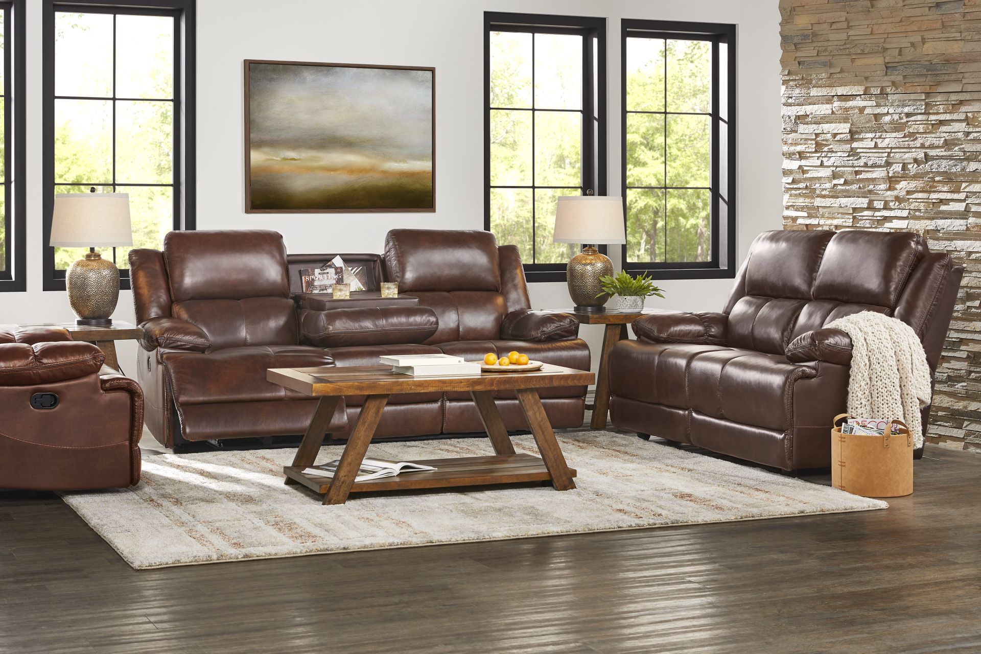 Montefano Brown Leather 2 Pc Living Room with Reclining Sofa - Image 1