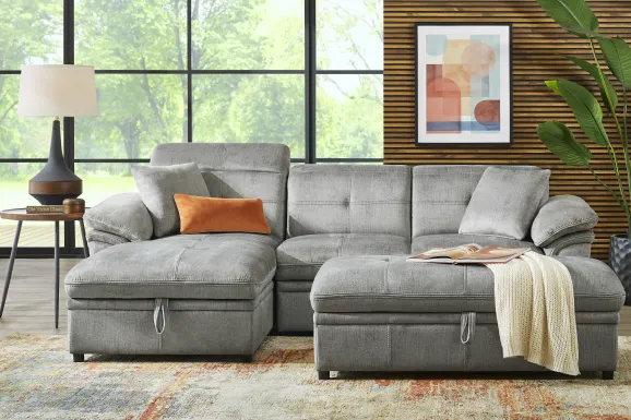 Cashton Heights Gray 3 Pc Sleeper Sectional Living Room