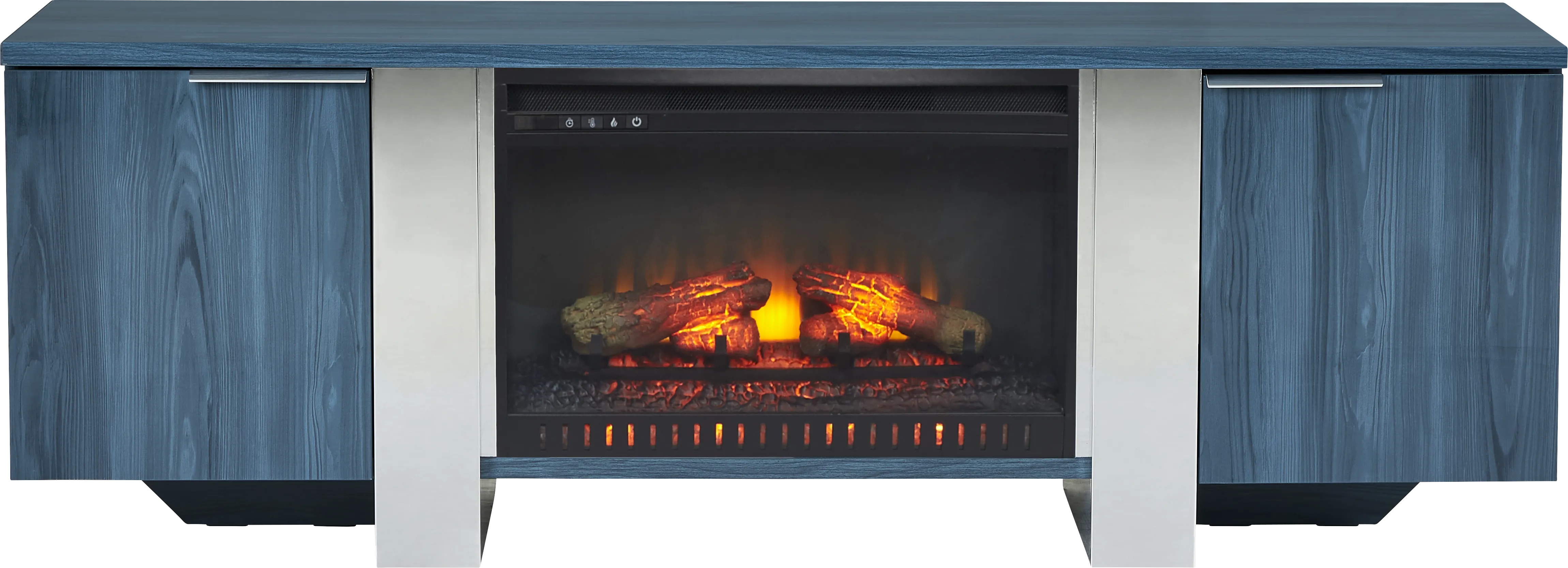Heatherview Blue 70 in. Console with Electric Log Fireplace - Thumbnail - Image 1