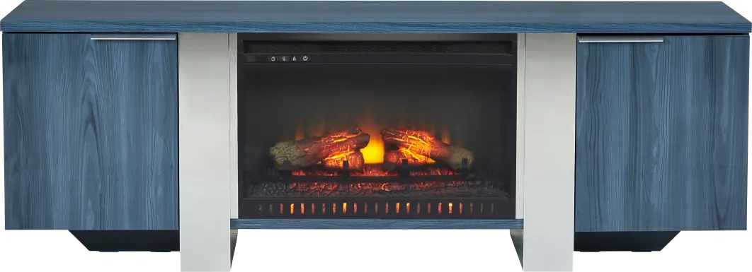 Heatherview Blue 70 in. Console with Electric Log Fireplace