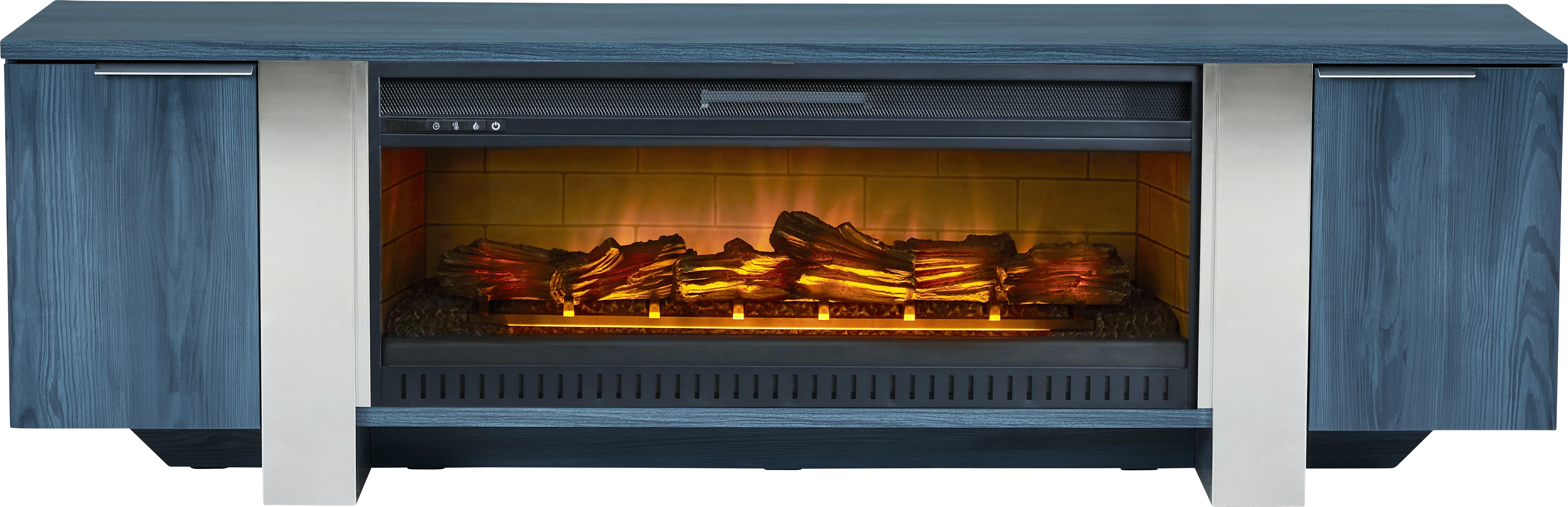 Heatherview Blue 79 in. Console with Electric Log Fireplace - Thumbnail - Image 1