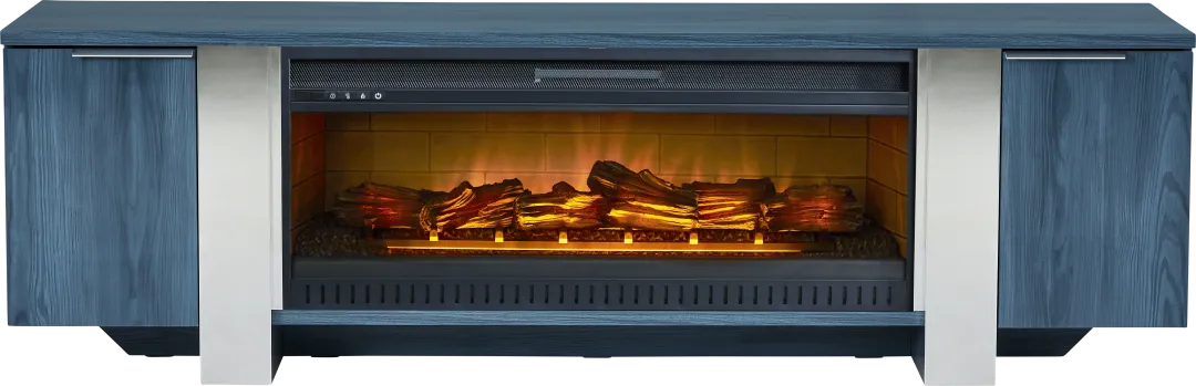 Heatherview Blue 79 in. Console with Electric Log Fireplace