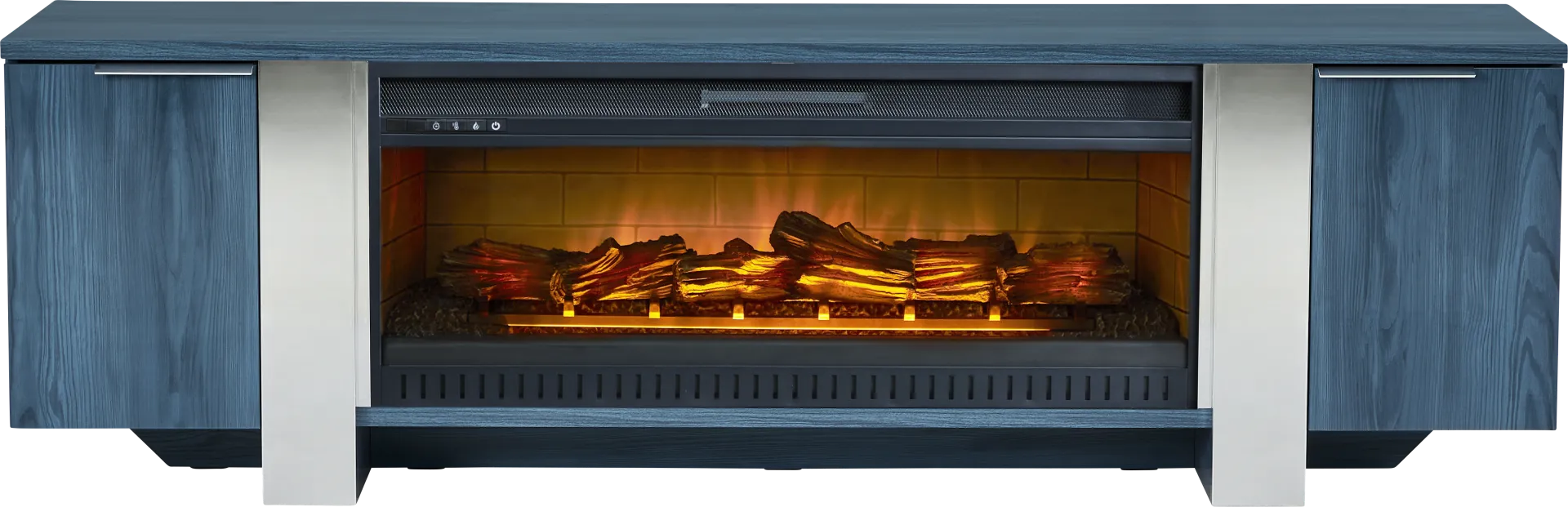 Heatherview Blue 79 in. Console with Electric Log Fireplace - Image 1