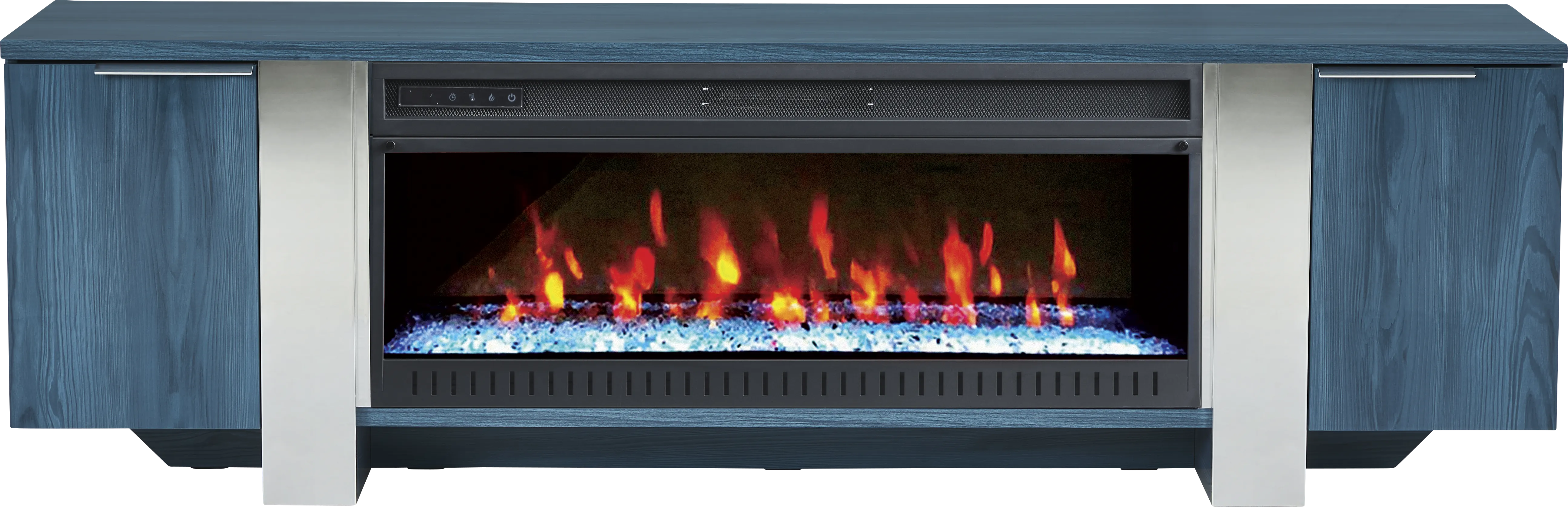 Heatherview Blue 79 in. Console with Electric Fireplace - Thumbnail - Image 1
