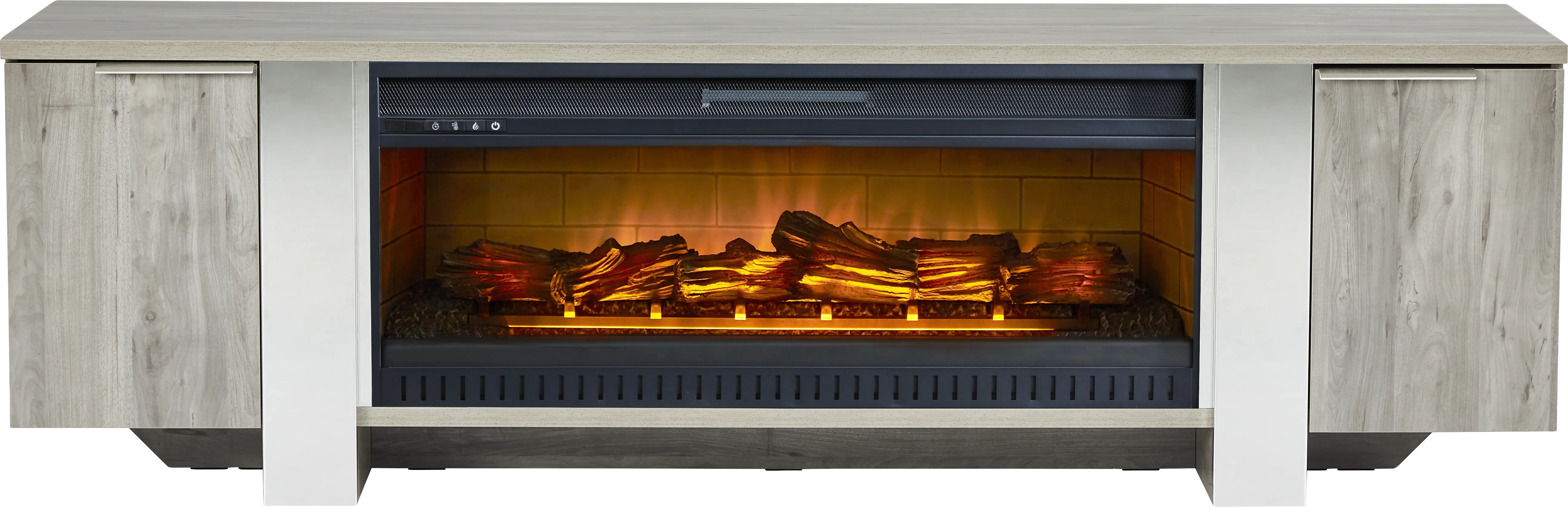 Heatherview Gray 79 in. Console with Electric Log Fireplace - Thumbnail - Image 1