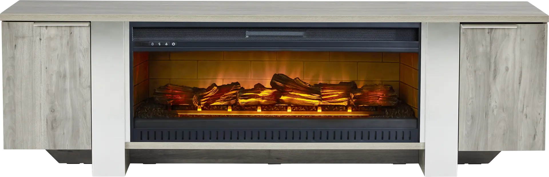 Heatherview Gray 79 in. Console with Electric Log Fireplace