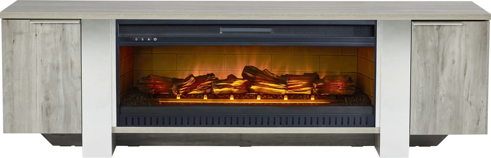 Heatherview Gray 79 in. Console with Electric Log Fireplace - Image 1