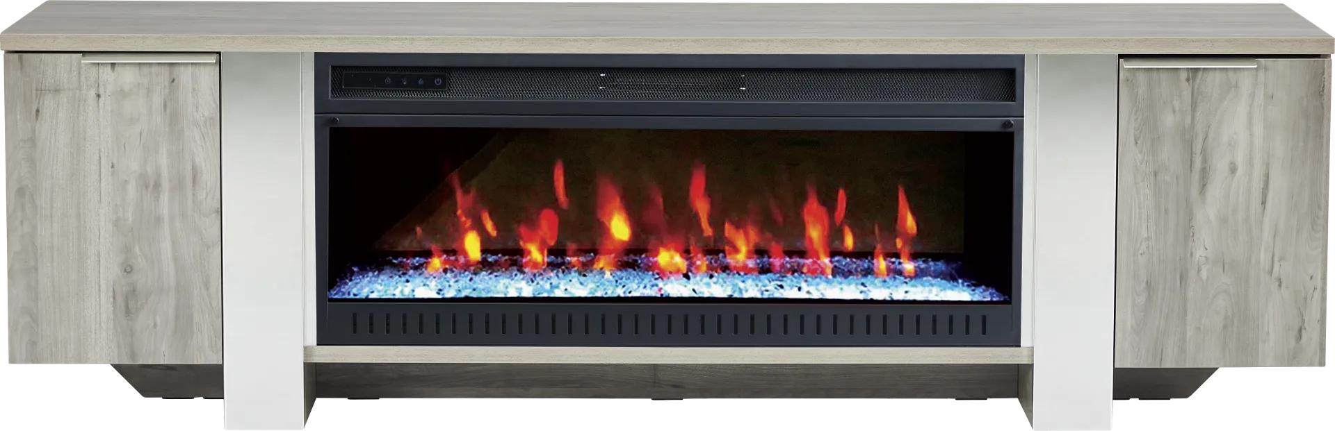 Heatherview Gray 79 in. Console with Electric Fireplace - Image 1