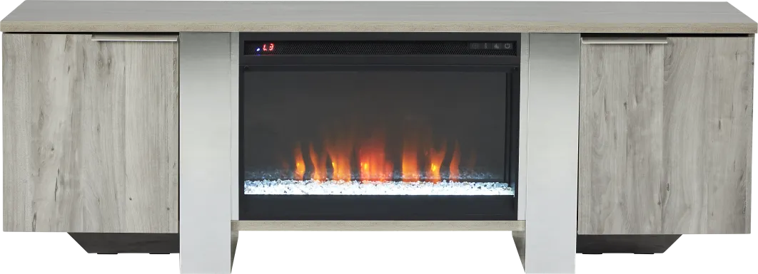 Heatherview Gray 70 in. Console with Electric Fireplace