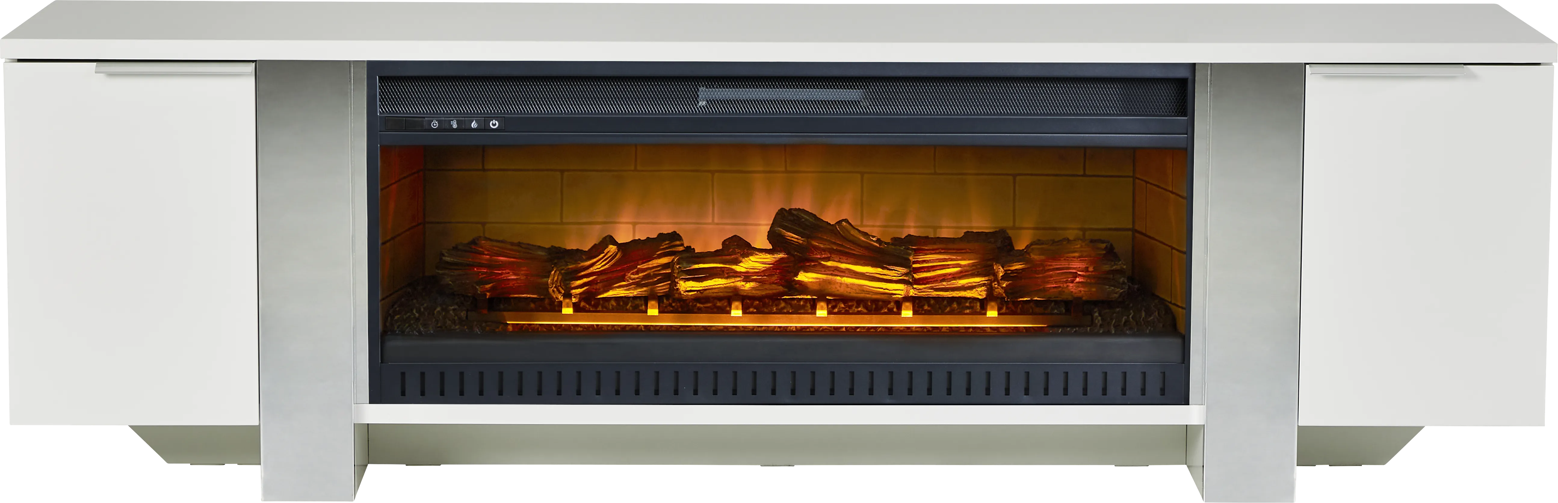 Heatherview White 79 in. Console with Electric Log Fireplace - Thumbnail - Image 1