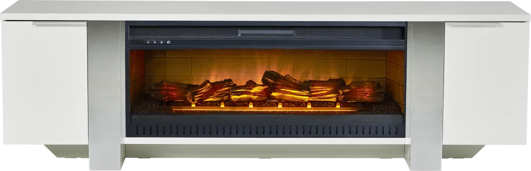 Heatherview White 79 in. Console with Electric Log Fireplace