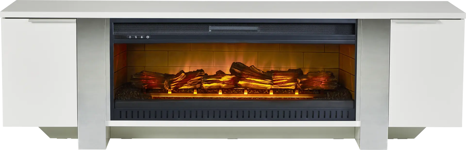 Heatherview White 79 in. Console with Electric Log Fireplace
