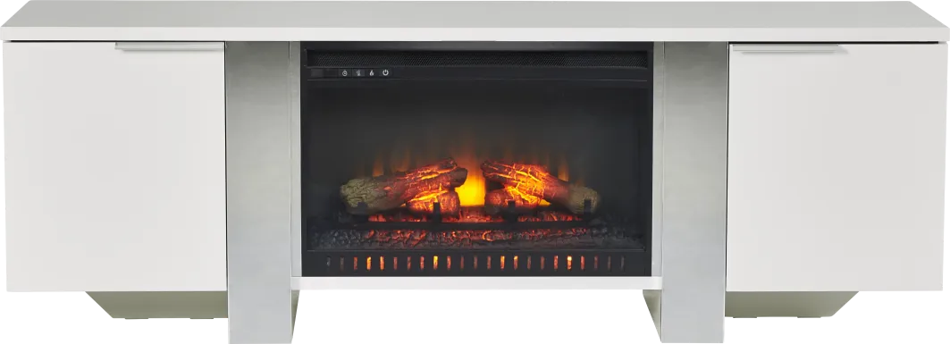 Heatherview White 70 in. Console with Electric Log Fireplace