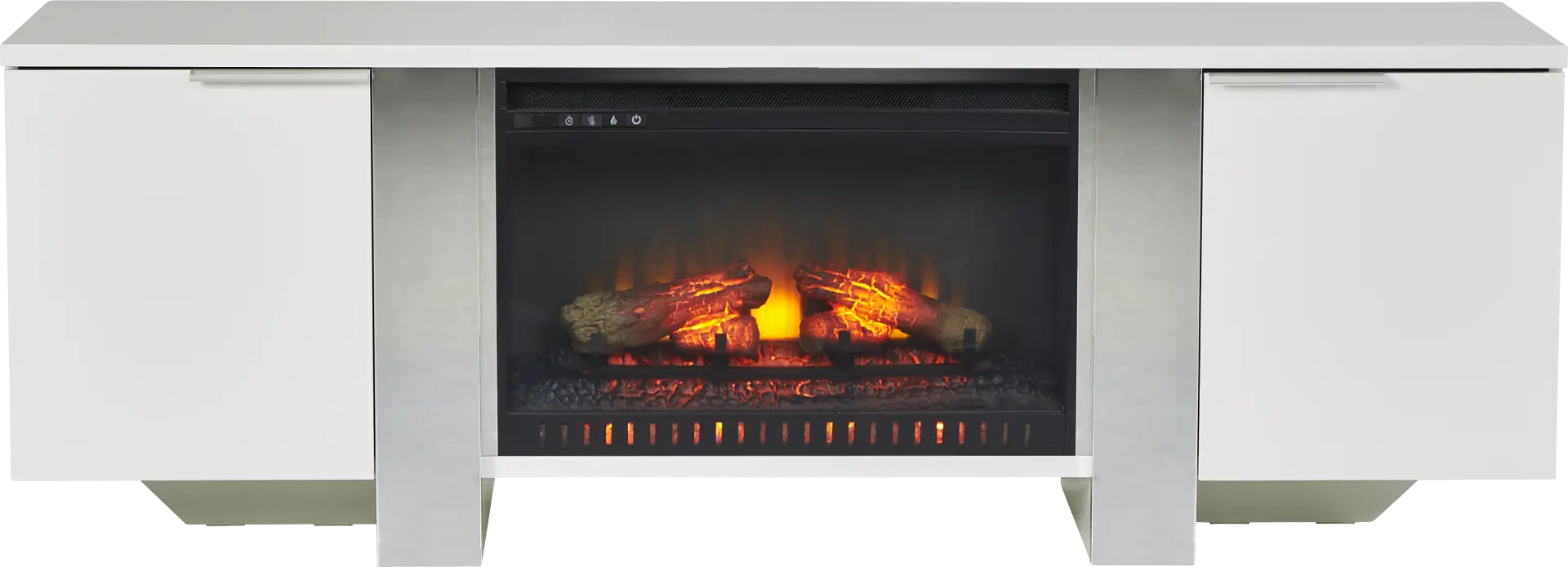 Heatherview White 70 in. Console with Electric Log Fireplace