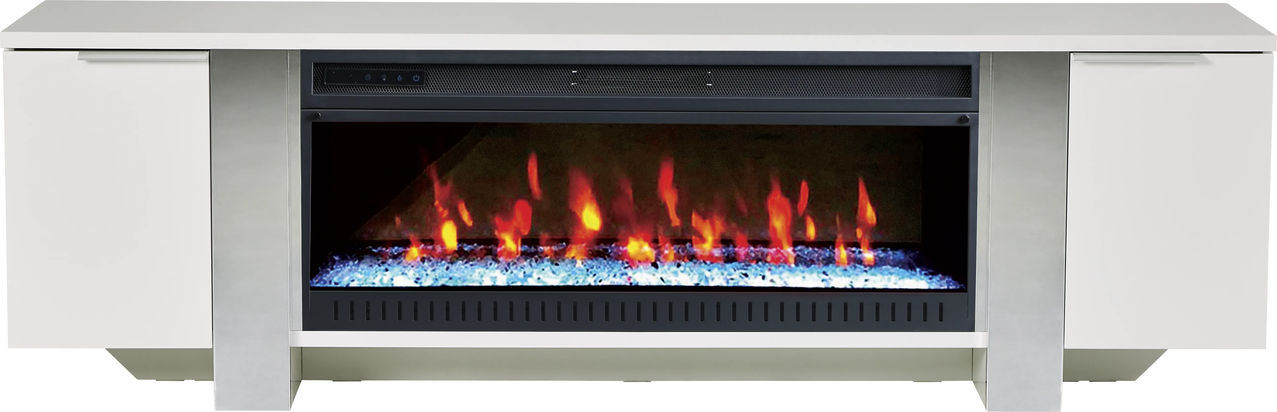 Heatherview White 79 in. Console with Electric Fireplace - Thumbnail - Image 1