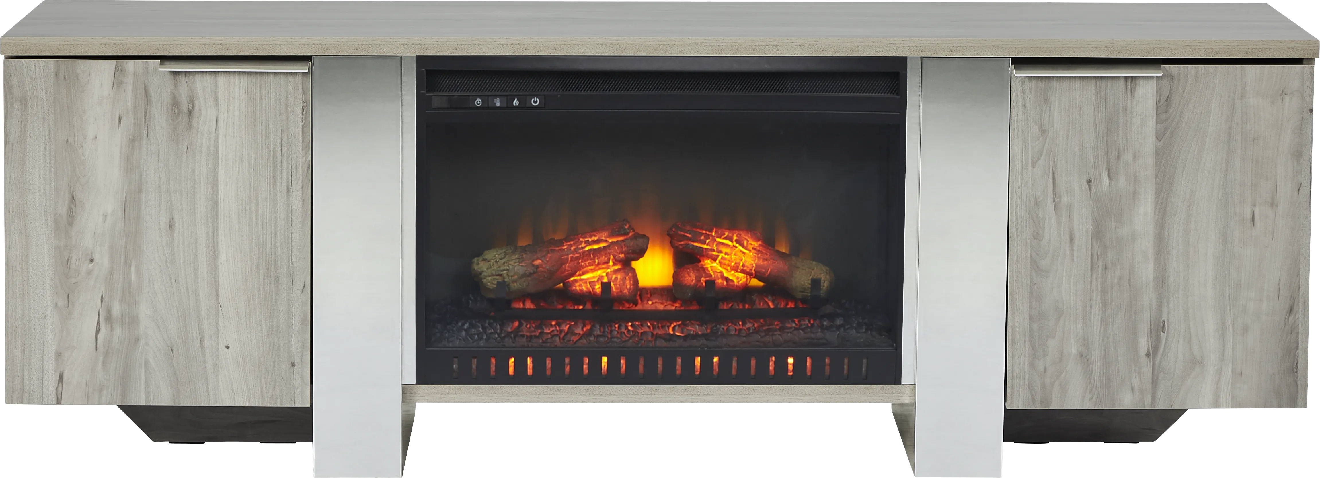 Heatherview Gray 70 in. Console with Electric Log Fireplace - Thumbnail - Image 1