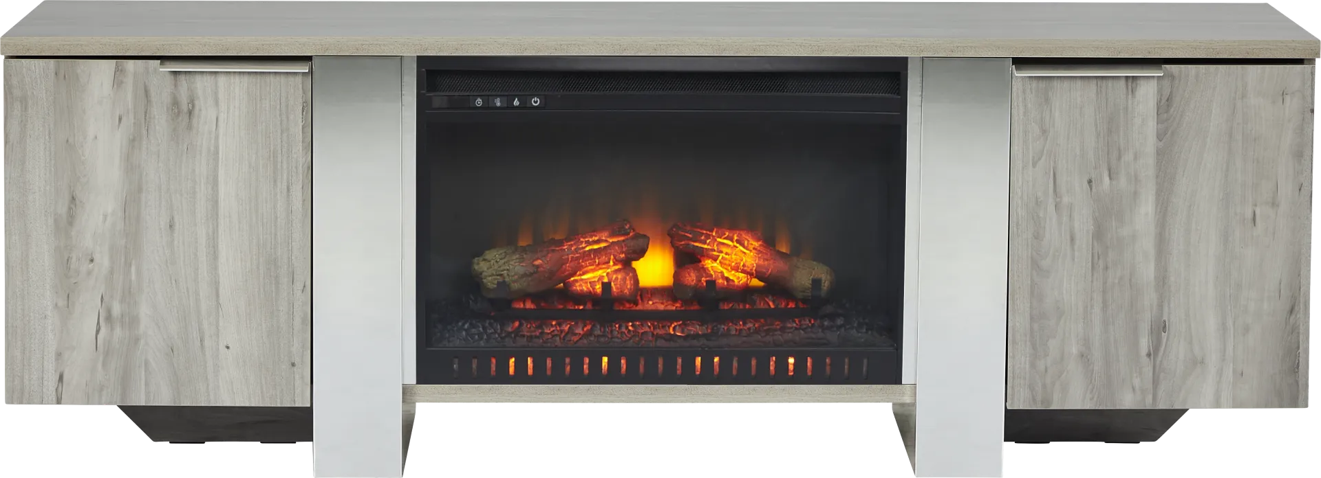 Heatherview Gray 70 in. Console with Electric Log Fireplace