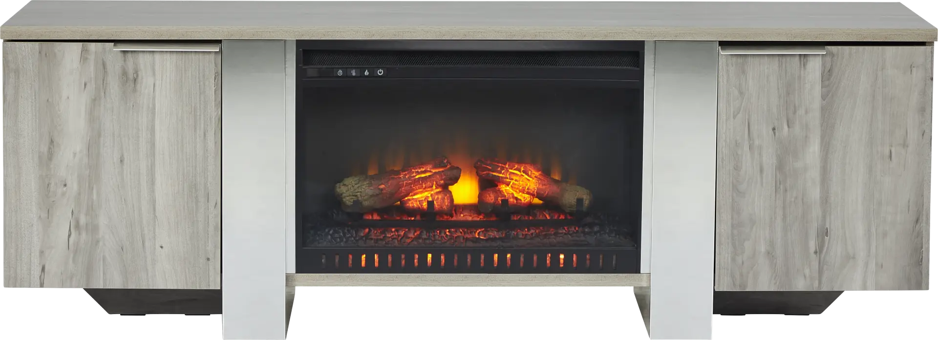 Heatherview Gray 70 in. Console with Electric Log Fireplace
