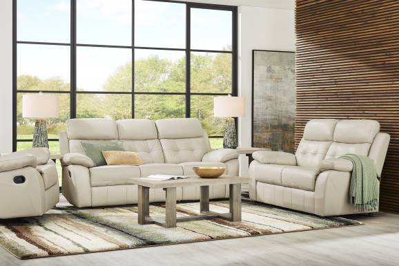 Antonin Beige Leather Reclining Sofa