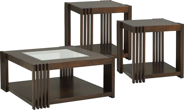 Camellia Brown Cherry Finish 3 Pc Table Set