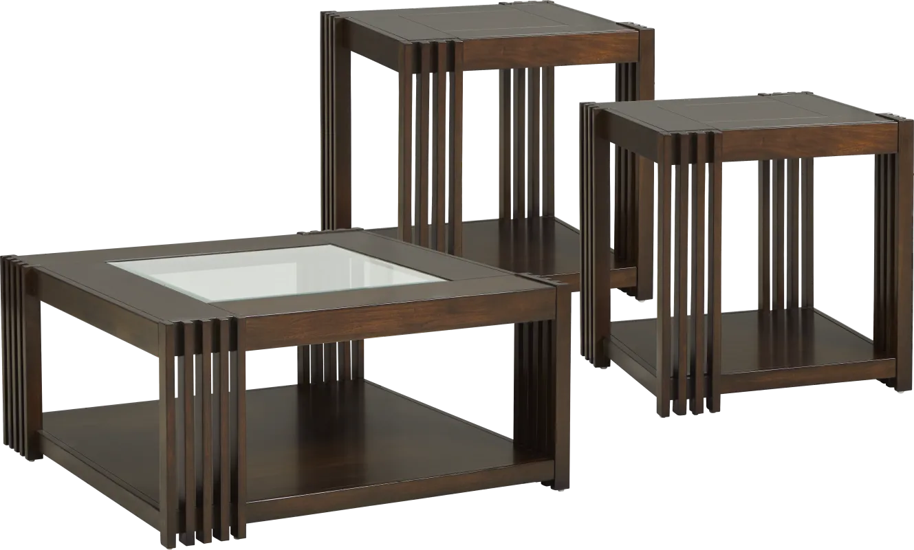 Camellia Brown Cherry Finish 3 Pc Table Set