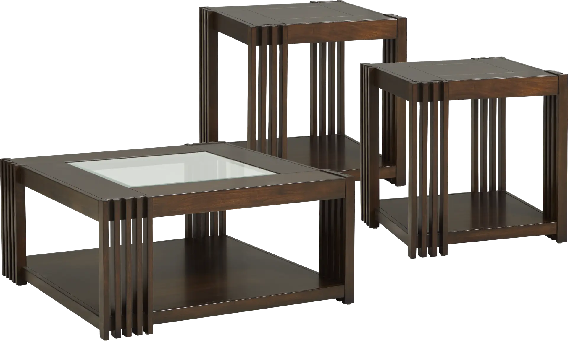 Camellia Brown Cherry Finish 3 Pc Table Set