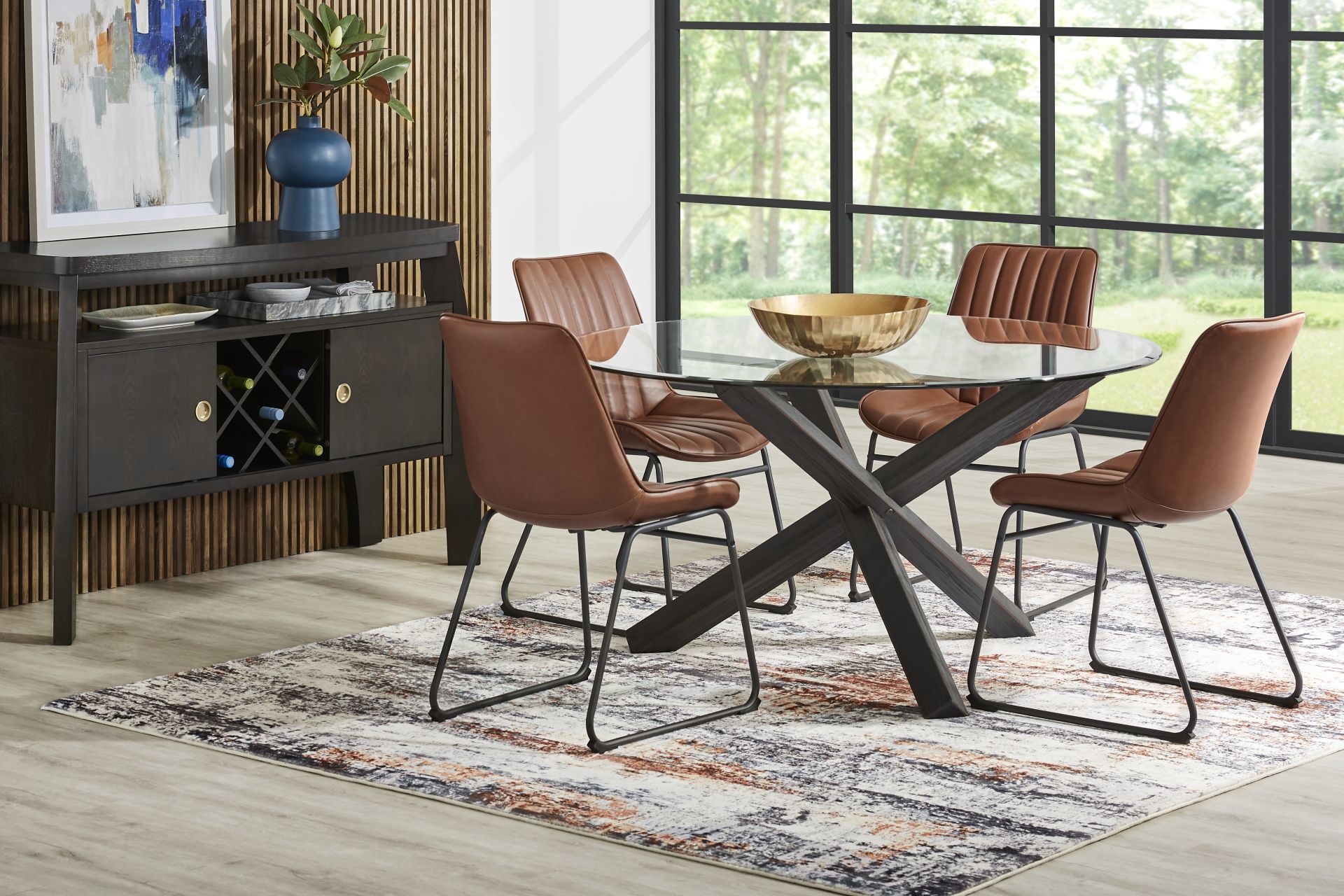 Hollybrooke Black 5 Pc Round Dining Room with Brown Chairs - Image 1