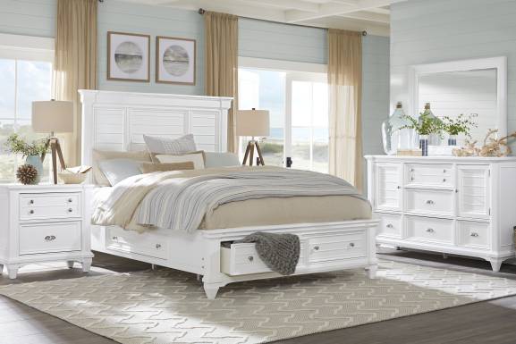 Hilton Head White 3 Pc King Panel Bed with Storage