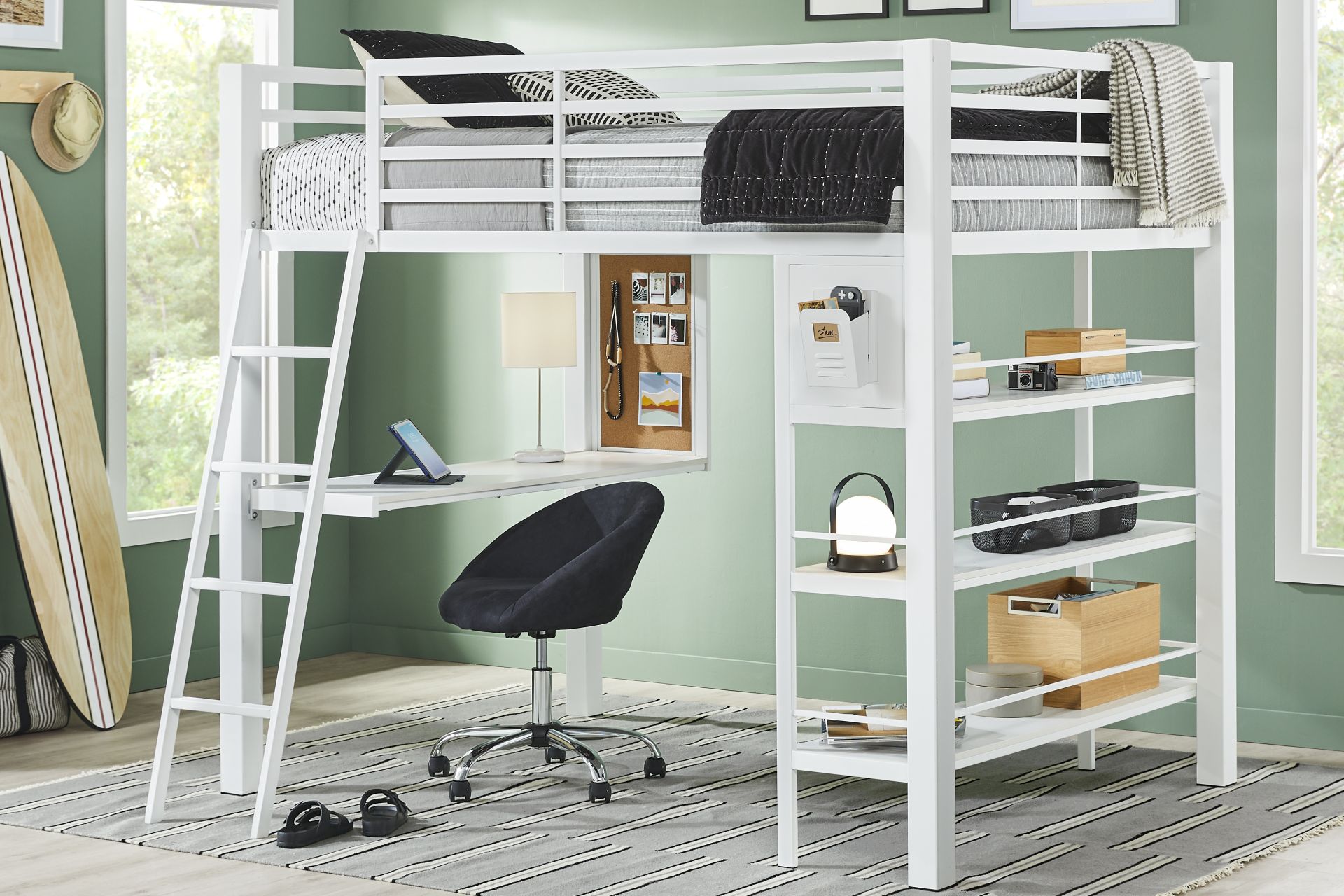Kids Colefax Avenue White Twin Loft Bed with Desk and Bookcase - Image 2