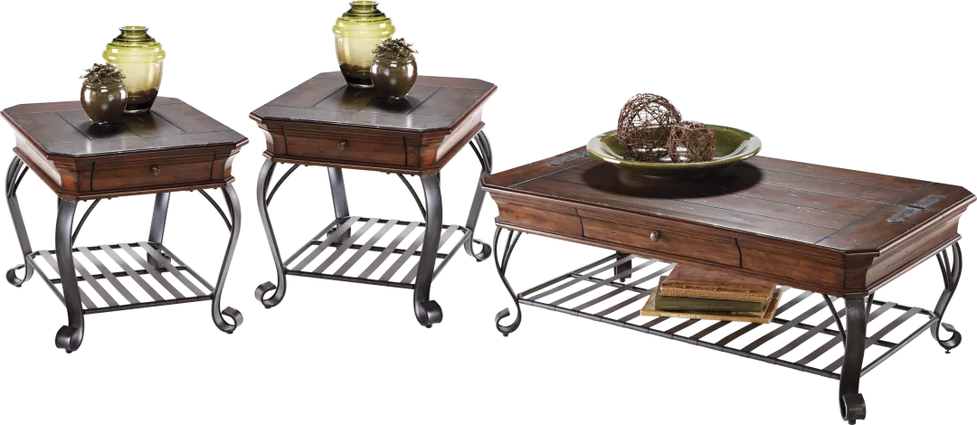 Coronado Bay Brown Cherry 3 Pc Table Set