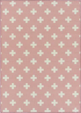 Kids Swiss Cross Pink 7' x 9' Rug
