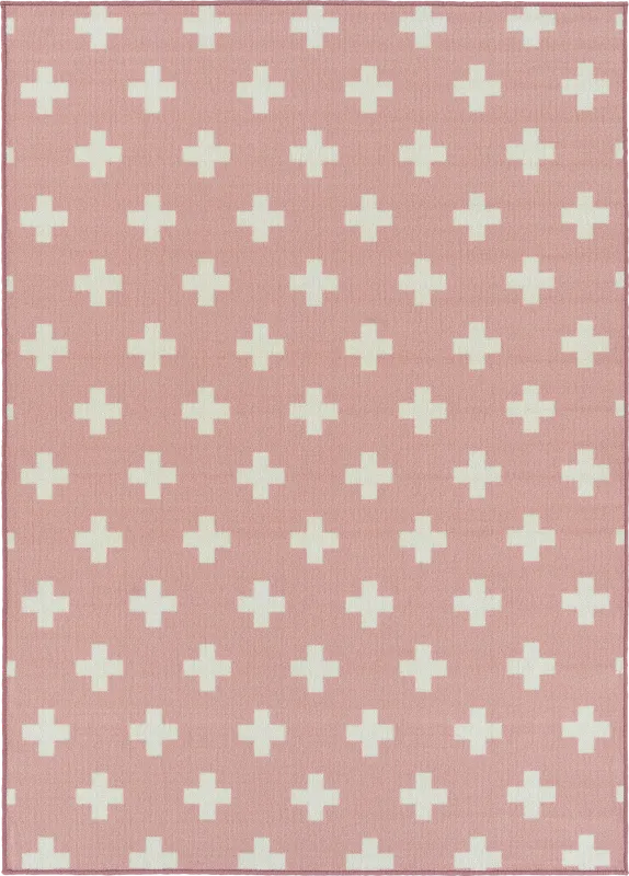 Kids Swiss Cross Pink 7' x 9' Rug