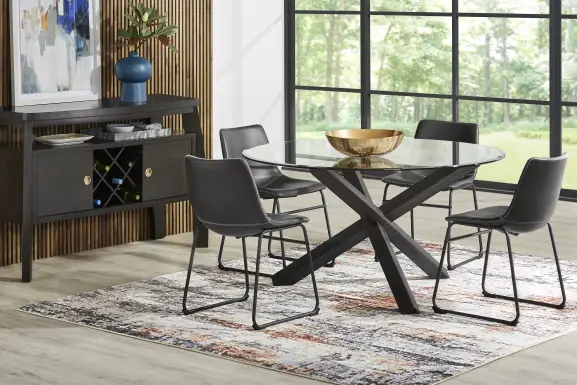 Axia Black 5 Pc Round Dining Room with Gray Chairs