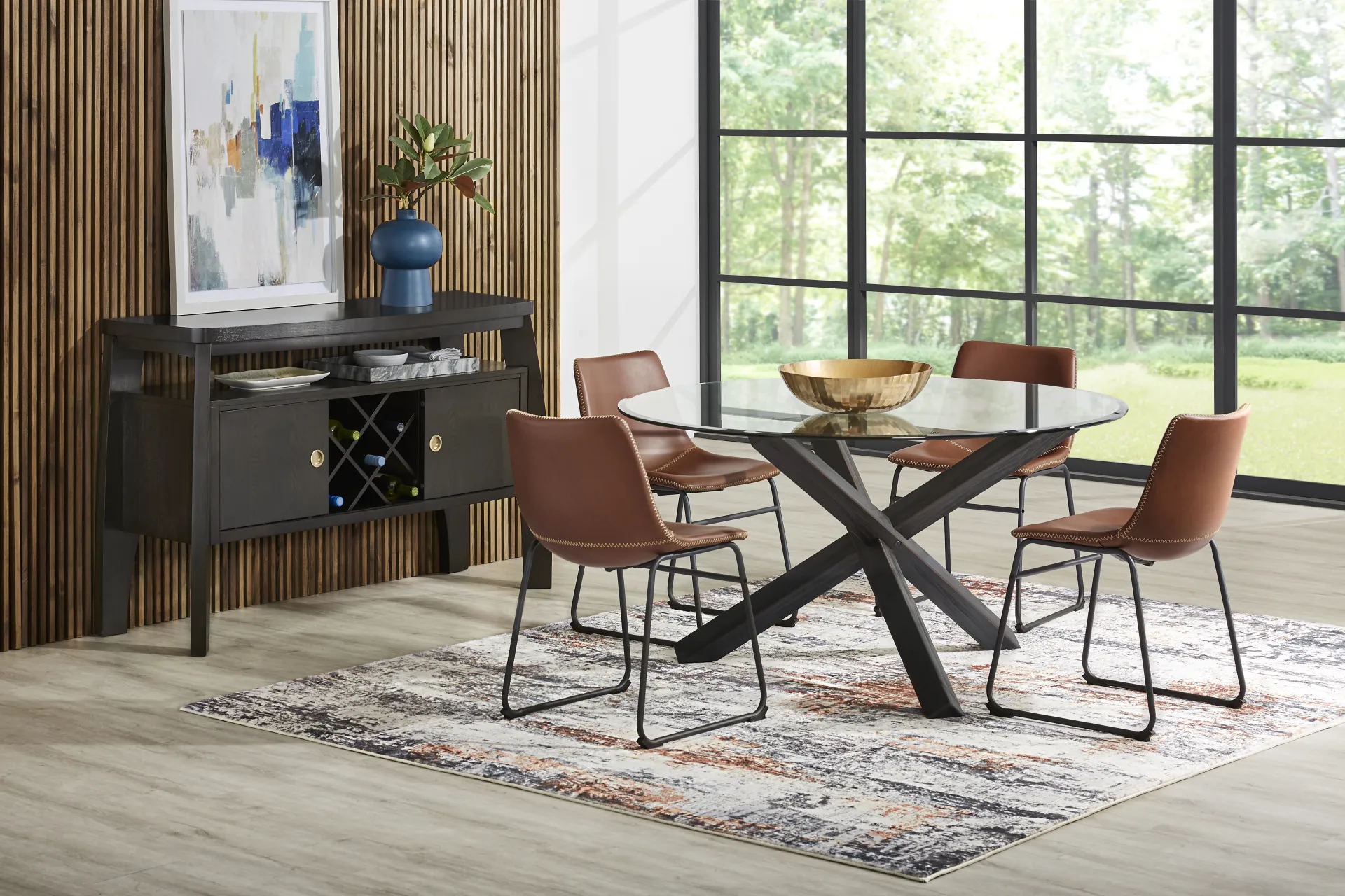 Axia Black 5 Pc Round Dining Room with Brown Chairs - Image 1
