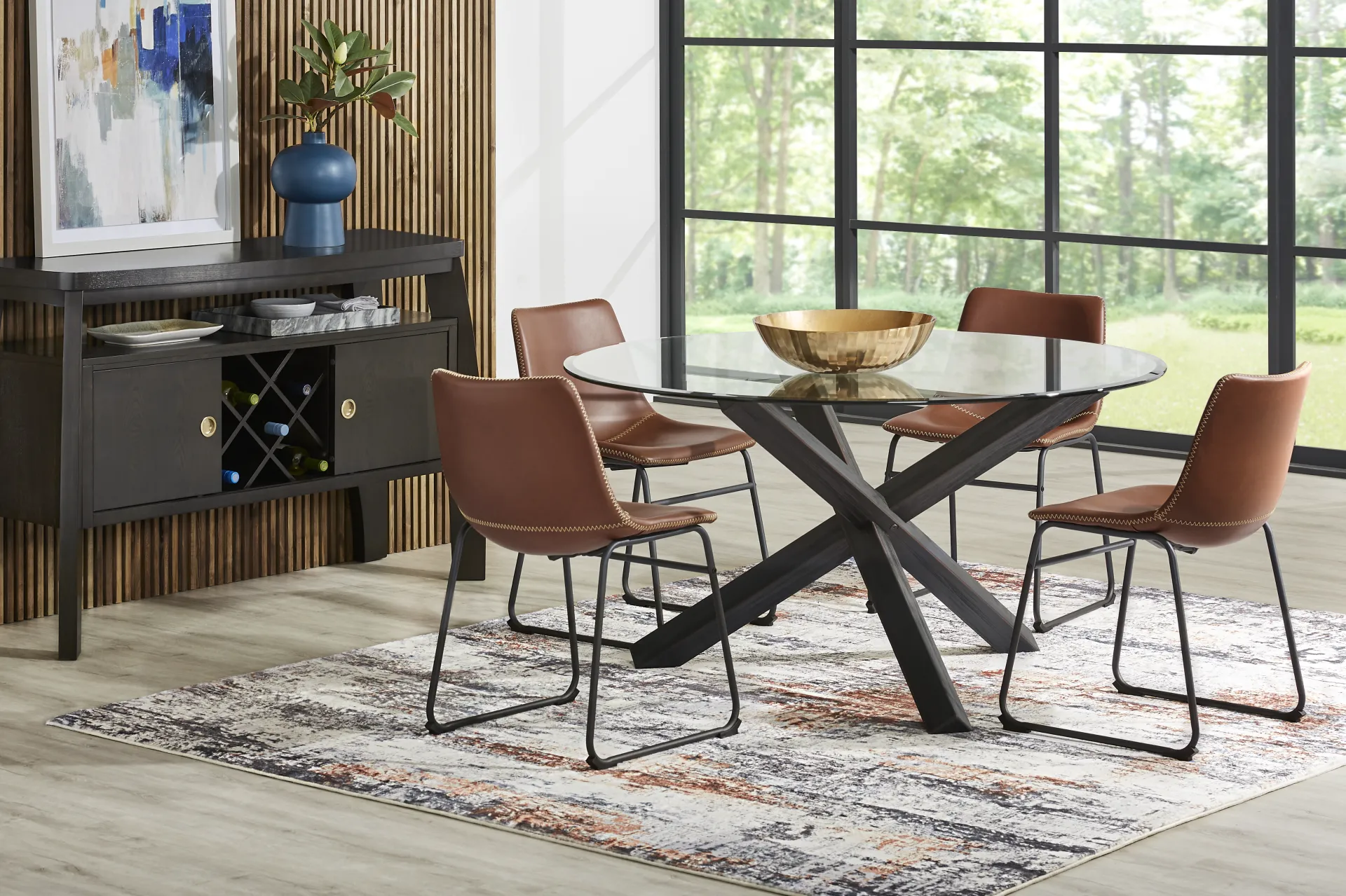 Axia Black 5 Pc Round Dining Room with Brown Chairs - Image 1